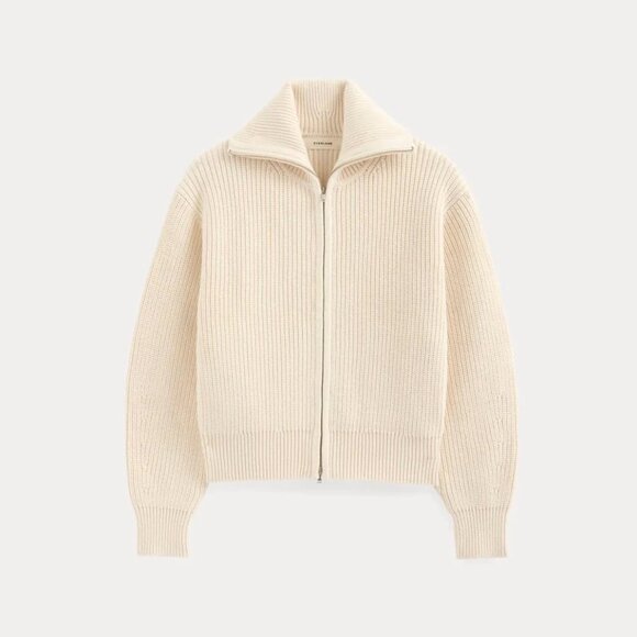 Everlane Organic Cotton Full Zip Sweater Womenβs Size Large Ribbed Knit Cropped - Picture 5 of 12